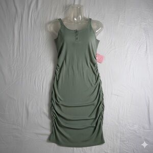 Olive Green Sleeveless Ruched Dress - Size L - NWT